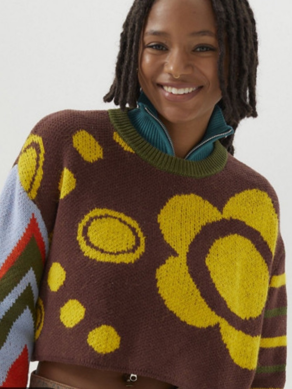 BDG Rio Cropped Pullover Sweater in Brown & Yellow